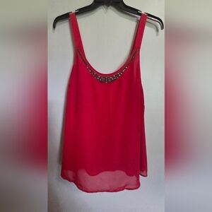 Lane Bryant Red Embellished Sleeveless Tank Top